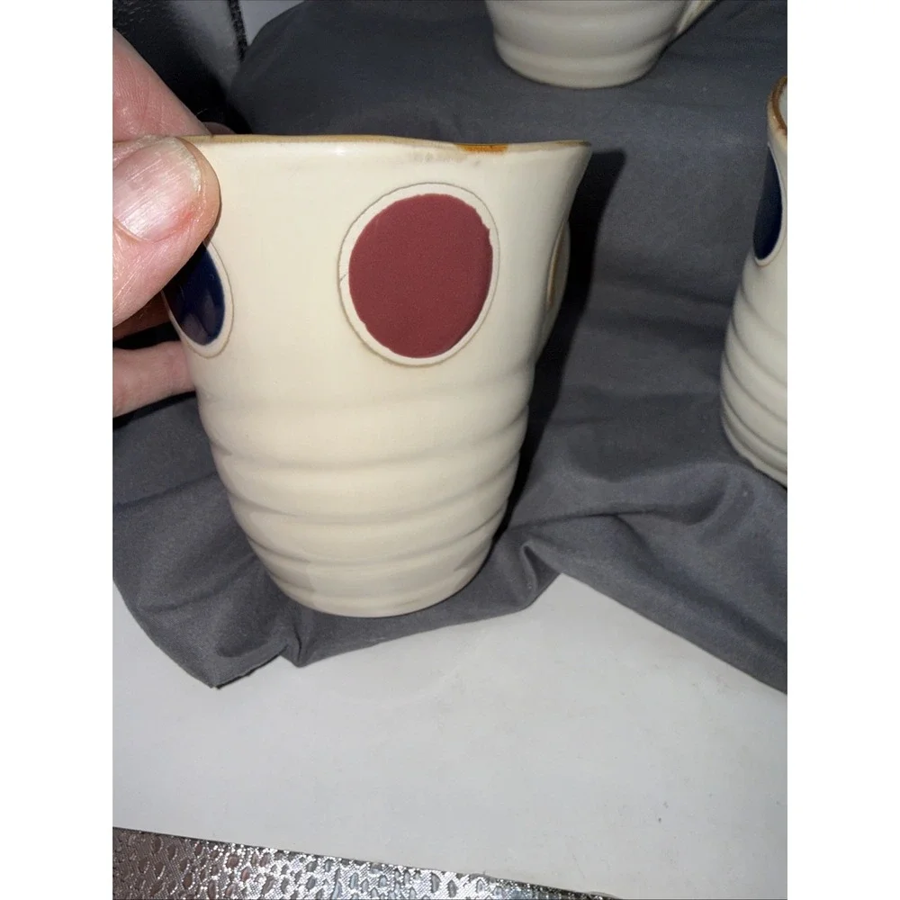 Pier 1 Dots Hand-Painted Stoneware Mugs Set of 3